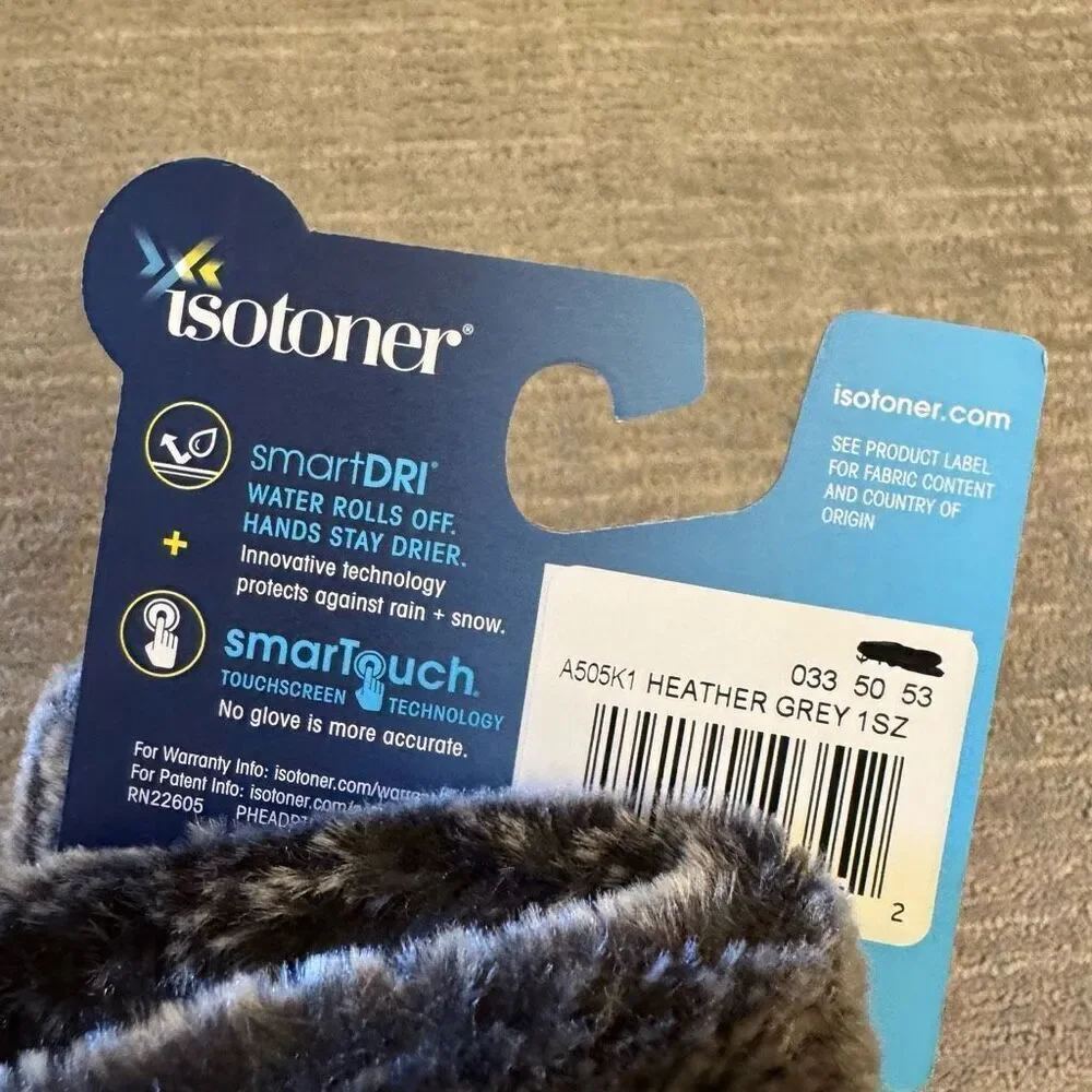 Isotoner Gray Faux Fur Trim Winter Smart Touch Gloves Micro Fleece NWT - Picture 4 of 4